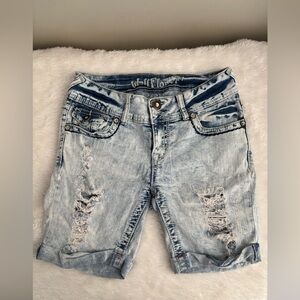 Wallflower Women's Distressed American Flag Acid Wash Denim Jean Shorts Size 3